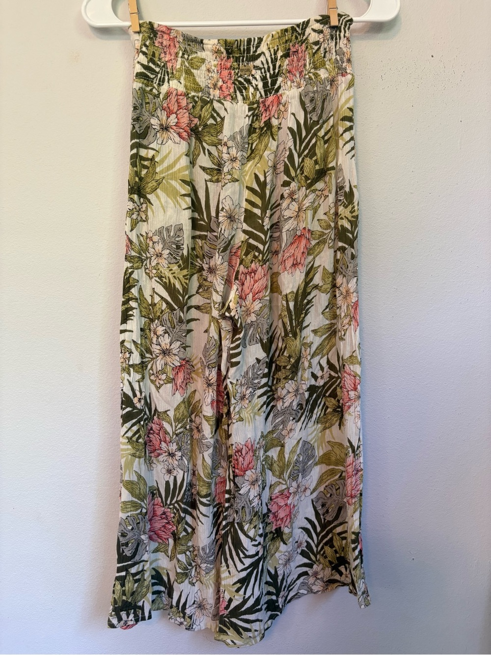 RIPCURL Gauzy Cotton High Rise Green/Pink Floral Wide Leg Cropped Pants Sz XS - Picture 2 of 6